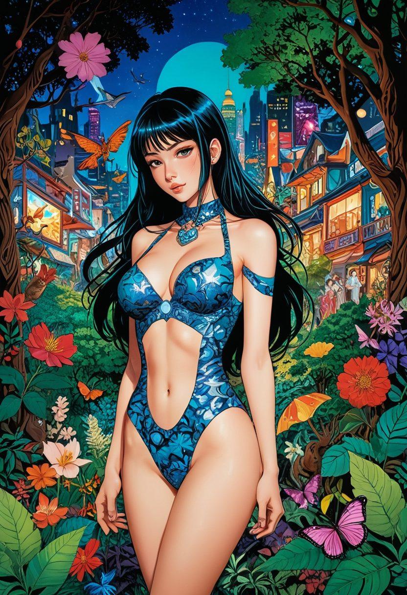 A visually captivating collage of diverse adult manga comic book covers, featuring various fetishes and fantasy themes. Include characters with expressive emotions, intricate backgrounds with surreal elements, and vibrant color contrasts that evoke excitement and intrigue. Blend elements like a mystical forest, futuristic cityscapes, and playful scenes that represent both eroticism and artistry. Emphasize the art style with detailed line work and bold colors. super-realistic. vibrant colors. dynamic composition.